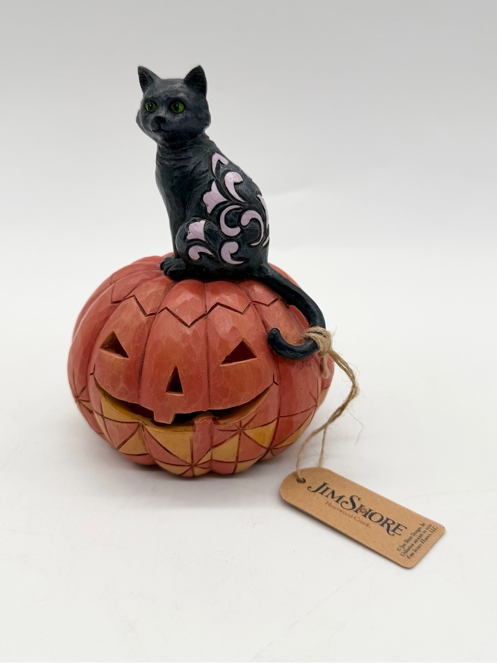 Jim Shore Heartwood Creek Halloween Black Cat Sitting on Pumpkin Lit Figurine